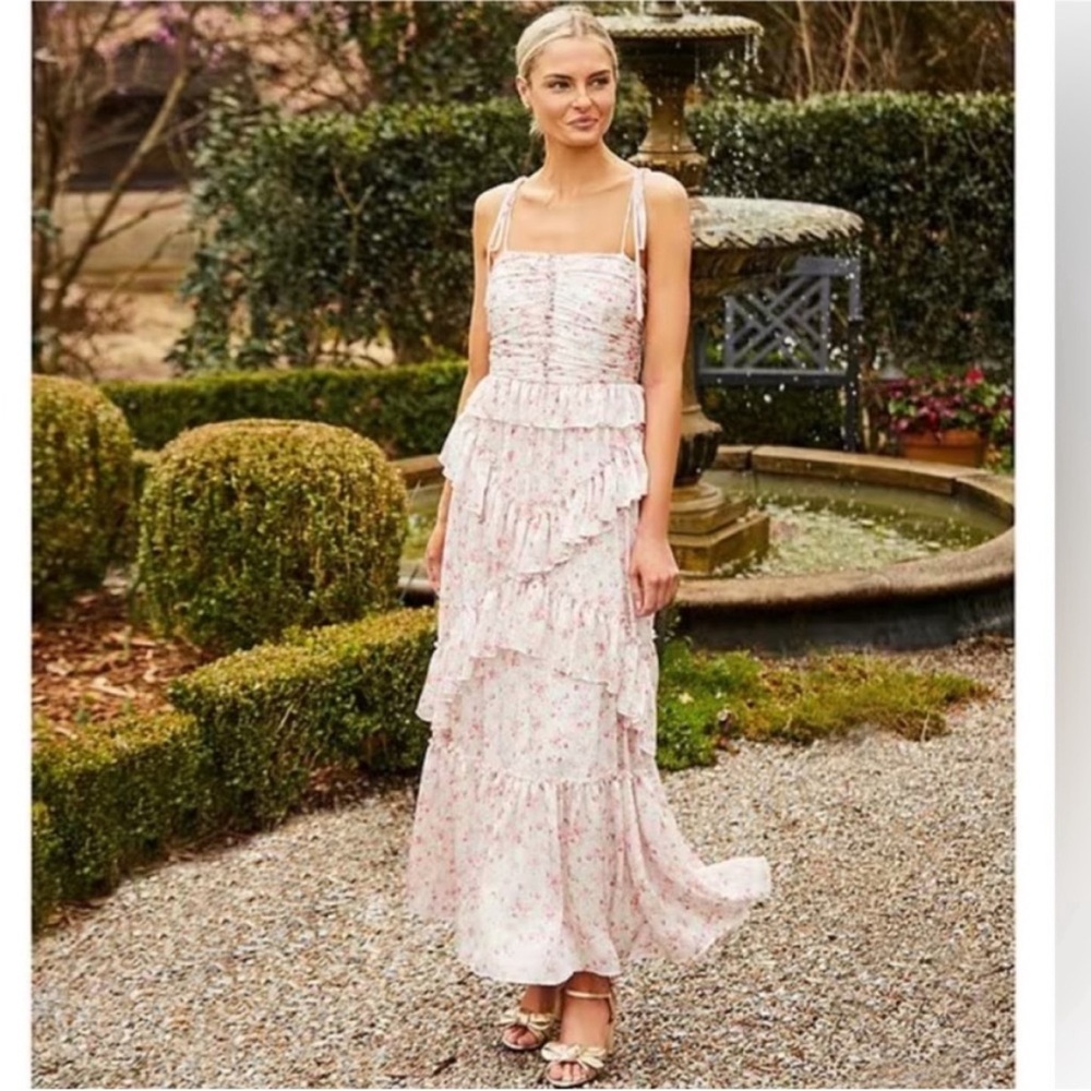 ANTONIO MELANI Pink Floral Tiered Maxi Dress